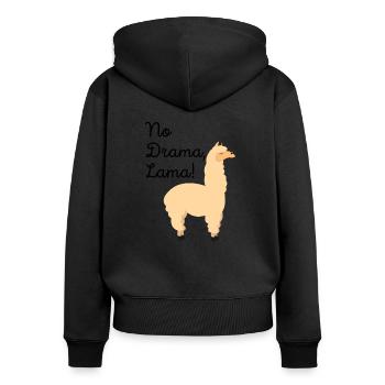 Lama Alpaka No drama lama ! - Frauen Premium Bio Zip Hoodie - Schwarz - Hinten - Julia (174cm)