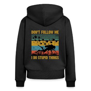 Don't Follow Me I Do Stupid Things Vintage Scuba - Frauen Premium Bio Zip Hoodie - Schwarz - Hinten - Julia (174cm)