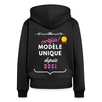 certifiée modèle unique depuis 2001 - Sweat à capuche zippé Premium bio Femme - noir - Dos - Julia (174cm)