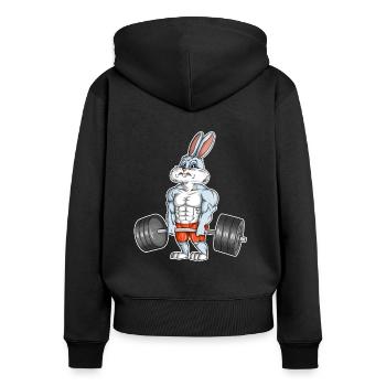 Ostern Osterhase Bodybuilding Fitness Sport Shirt - Frauen Premium Bio Zip Hoodie - Schwarz - Hinten - Julia (174cm)