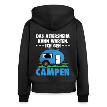 Camper Camping Wohnwagen Wohnmobile Geschenk Mann - Frauen Premium Bio Zip Hoodie - Schwarz - Hinten - Julia (174cm)
