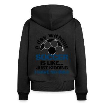 Fußball - Frauen Premium Bio Zip Hoodie - Schwarz - Hinten - Julia (174cm)