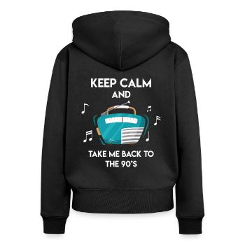 Retro 90 90er Party 1990 Neunziger Musik - Frauen Premium Bio Zip Hoodie - Schwarz - Hinten - Julia (174cm)