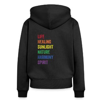 CSD - Frauen Premium Bio Zip Hoodie - Schwarz - Hinten - Julia (174cm)