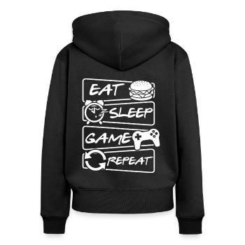 Eat Sleep Game Repeat - Gamer - Frauen Premium Bio Zip Hoodie - Schwarz - Hinten - Julia (174cm)