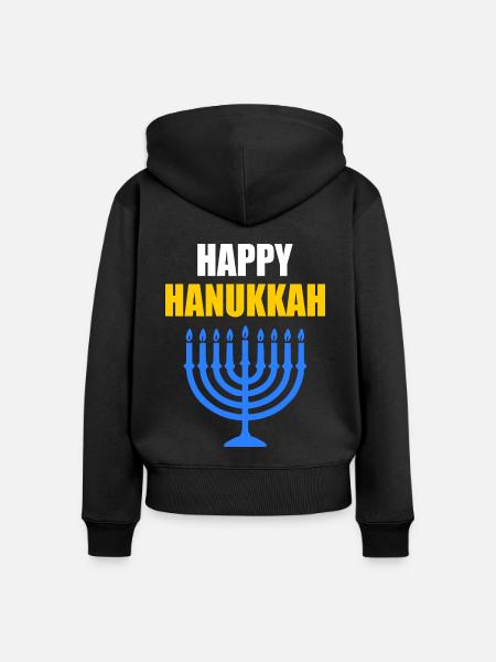 HAPPY HANUKKAH - Frauen Premium Bio Zip Hoodie - Schwarz