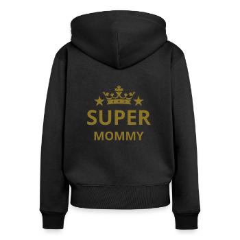 Super Mommy - Frauen Premium Bio Zip Hoodie - Schwarz - Hinten - Julia (174cm)