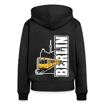 Berlin U-Bahn Color - Frauen Premium Bio Zip Hoodie - Schwarz - Hinten - Julia (174cm)