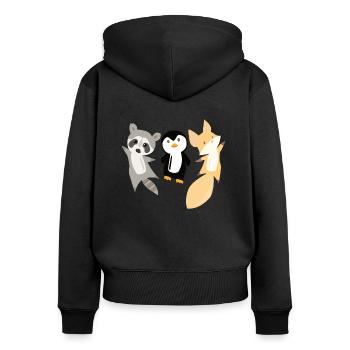 Pinguin Waschbär Fuchs süße Tiere lustiges süß - Frauen Premium Bio Zip Hoodie - Schwarz - Hinten - Julia (174cm)