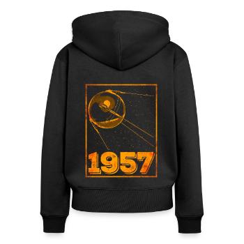 Sputnik 1957 - Frauen Premium Bio Zip Hoodie - Schwarz - Hinten - Julia (174cm)