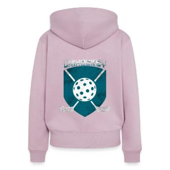 Floorball - Sweat à capuche zippé Premium bio Femme - rose poudré - Dos - Julia (174cm)