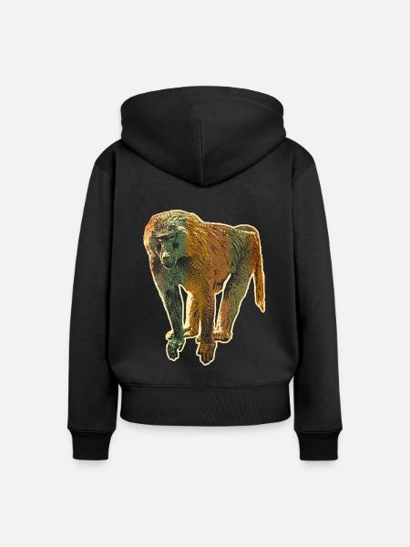 Pavian - Frauen Premium Bio Zip Hoodie - Schwarz