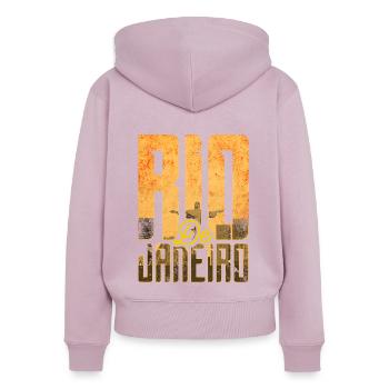 Rio de Janeiro - Sweat à capuche zippé Premium bio Femme - rose poudré - Dos - Julia (174cm)