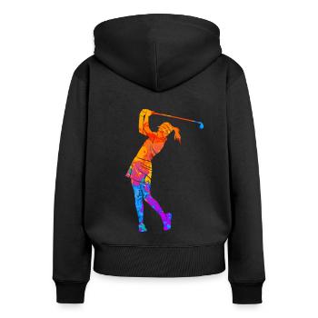 Golferin Golfer Golf Frauen Silhouette - Frauen Premium Bio Zip Hoodie - Schwarz - Hinten - Julia (174cm)