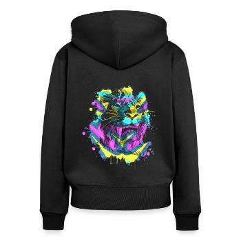 Säbelzahntiger - Frauen Premium Bio Zip Hoodie - Schwarz - Hinten - Julia (174cm)