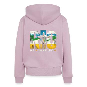 Rio de Janeiro, Brésil - Sweat à capuche zippé Premium bio Femme - rose poudré - Dos - Julia (174cm)