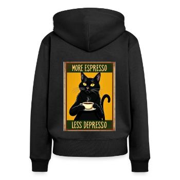 More Espresso Less Depresso Katze Katzenliebhaber - Frauen Premium Bio Zip Hoodie - Schwarz - Hinten - Julia (174cm)