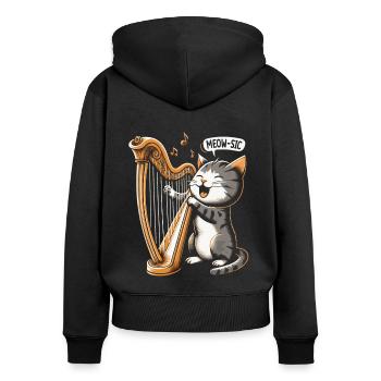 Katze mit Harfe - Frauen Premium Bio Zip Hoodie - Schwarz - Hinten - Julia (174cm)