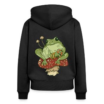 Grenouille aux champignons Mignon Cottagecore Esthétique - Sweat à capuche zippé Premium bio Femme - noir - Dos - Julia (174cm)