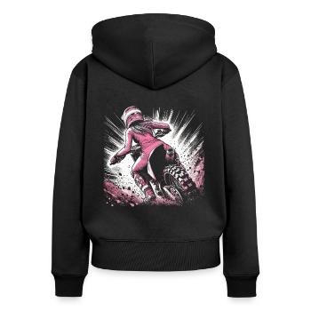 Damen Motocross. Frauen Motorrad Geschenk - Frauen Premium Bio Zip Hoodie - Schwarz - Hinten - Julia (174cm)