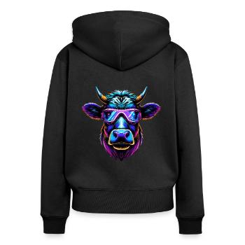Kuh Brille lustig Rind Bauer Geschenk Landwirt - Frauen Premium Bio Zip Hoodie - Schwarz - Hinten - Julia (174cm)