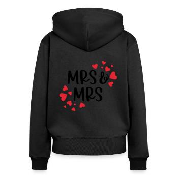 MRS & MRS LOVE LOVE GIRLS FEMMES MOTIFS LGBT - Sweat à capuche zippé Premium bio Femme - noir - Dos - Julia (174cm)