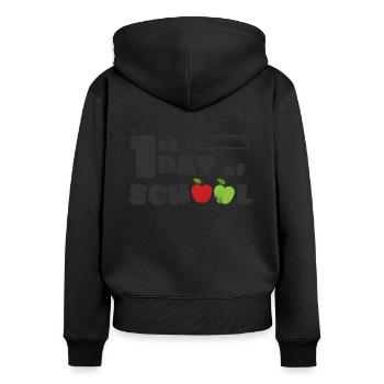 ERSTER SCHULTAG 1. KLASSE EINSCHULUNG ABC SPRÜCHE - Frauen Premium Bio Zip Hoodie - Schwarz - Hinten - Julia (174cm)