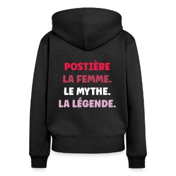 La femme le mythe la légende postière - Sweat à capuche zippé Premium bio Femme - noir - Dos - Julia (174cm)