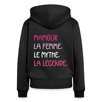 La femme le mythe la légende Mamour - Sweat à capuche zippé Premium bio Femme - noir - Dos - Julia (174cm)