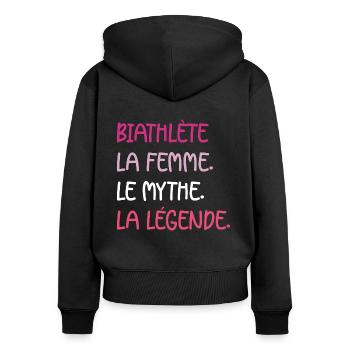 La femme le mythe la légende Biathlète - Sweat à capuche zippé Premium bio Femme - noir - Dos - Julia (174cm)