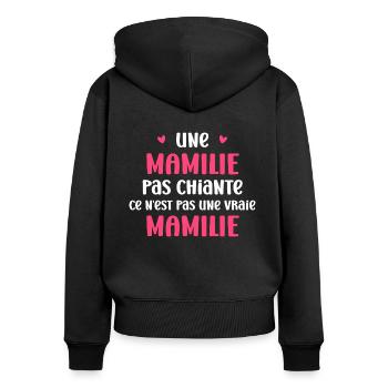 Pas chiante Mamilie - Sweat à capuche zippé Premium bio Femme - noir - Dos - Julia (174cm)