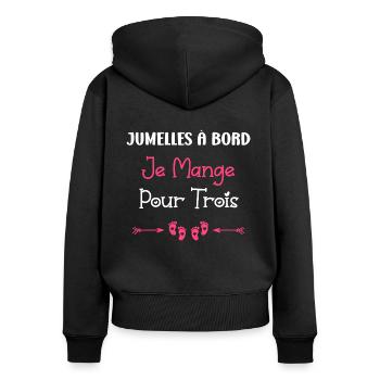 Jumelles a bord je mange pour trois - Sweat à capuche zippé Premium bio Femme - noir - Dos - Julia (174cm)