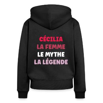 Cécilia la femme le mythe la légende - Sweat à capuche zippé Premium bio Femme - noir - Dos - Julia (174cm)