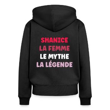 shanice la femme le mythe la légende - Sweat à capuche zippé Premium bio Femme - noir - Dos - Julia (174cm)