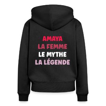 Amaya la femme le mythe la légende - Sweat à capuche zippé Premium bio Femme - noir - Dos - Julia (174cm)