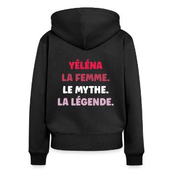 Yéléna la femme le mythe la légende - Sweat à capuche zippé Premium bio Femme - noir - Dos - Julia (174cm)