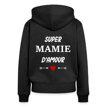 Super mamie d'amour - Sweat à capuche zippé Premium bio Femme - noir - Dos - Julia (174cm)