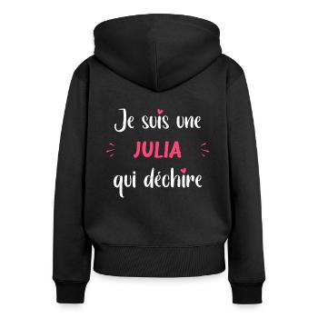 Je suis une julia qui déchire - Sweat à capuche zippé Premium bio Femme - noir - Dos - Julia (174cm)