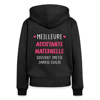 Meilleure assistante maternelle - Sweat à capuche zippé Premium bio Femme - noir - Dos - Julia (174cm)