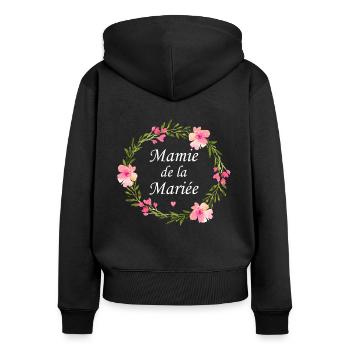Mamie de la mariée - Sweat à capuche zippé Premium bio Femme - noir - Dos - Julia (174cm)