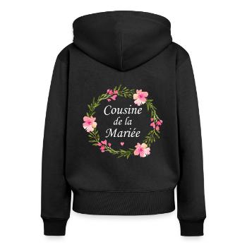 Cousine de la mariée - Sweat à capuche zippé Premium bio Femme - noir - Dos - Julia (174cm)