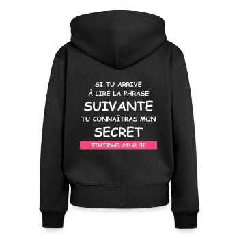 Je suis enceinte - Sweat à capuche zippé Premium bio Femme - noir - Dos - Julia (174cm)