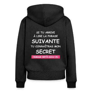 je vais être mamie - Sweat à capuche zippé Premium bio Femme - noir - Dos - Julia (174cm)
