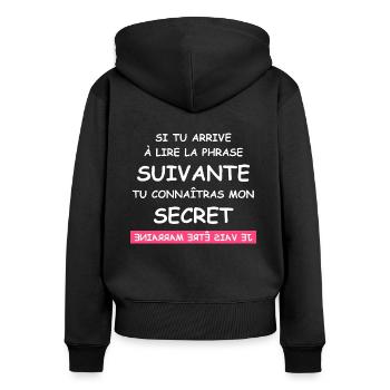 je vais être marraine - Sweat à capuche zippé Premium bio Femme - noir - Dos - Julia (174cm)