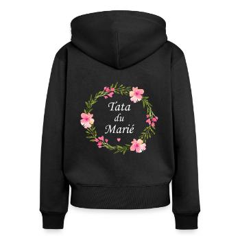 Tata du marié - Sweat à capuche zippé Premium bio Femme - noir - Dos - Julia (174cm)