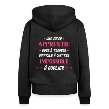 Super apprentie - Sweat à capuche zippé Premium bio Femme - noir - Dos - Julia (174cm)