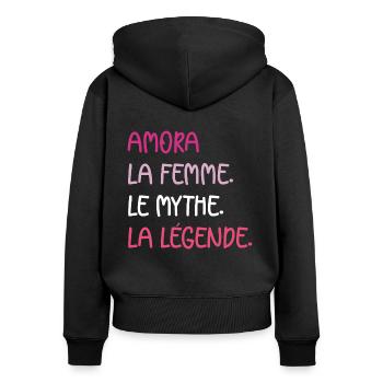 La femme le mythe Amora - Sweat à capuche zippé Premium bio Femme - noir - Dos - Julia (174cm)