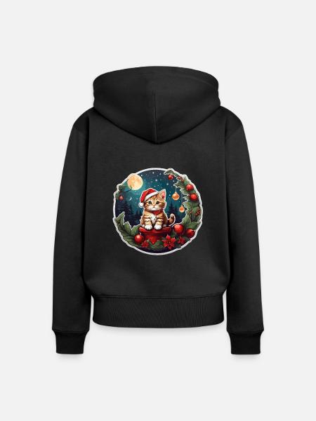 Weihnachtskatze - Frauen Premium Bio Zip Hoodie - Schwarz