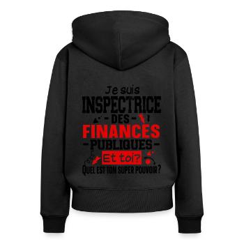 Inspectrice Finances Publiques Impôts Métier - Sweat à capuche zippé Premium bio Femme - noir - Dos - Julia (174cm)