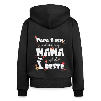 Mama ist die beste - Frauen Premium Bio Zip Hoodie - Schwarz - Hinten - Julia (174cm)